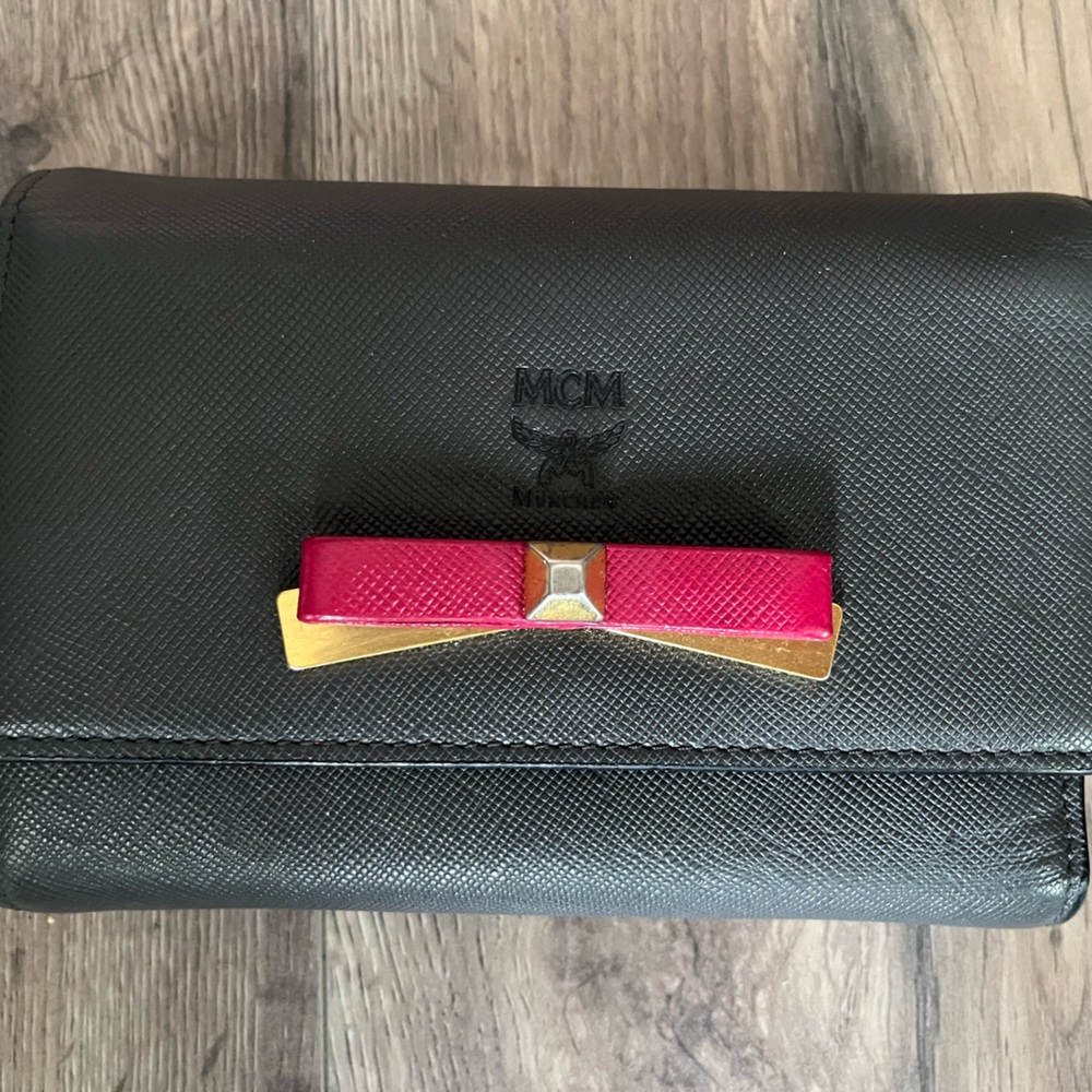 MCM Black Wallet with Pink and Gold Accent